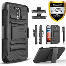 Motorola Moto G4 Play Case, Dual Layers [Combo Holster] Case And Built-In Kickstand Bundled with [Premium Screen Protector] Hybird Shockproof And Circlemalls Stylus Pen (Black)